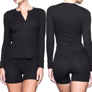 Skims Cotton Rib Henley Long-Sleeve Top